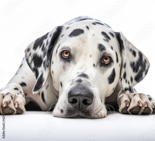 Adorable Dalmatian Dog with Brown Spots and Black Eyes Lying Down Generative AI