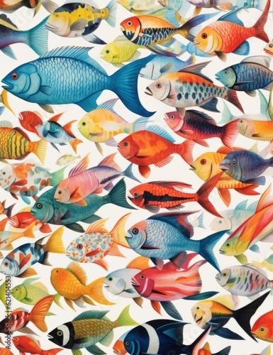 Beautiful Collection of Colorful Fish Against White Background Generative AI