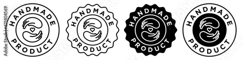 Handmade product icon set collection vector sign symbol of hand crafted skin, body, hair care products. Round circle stamp emblem badge of handcraft with love authentic pure certified web app ui logo