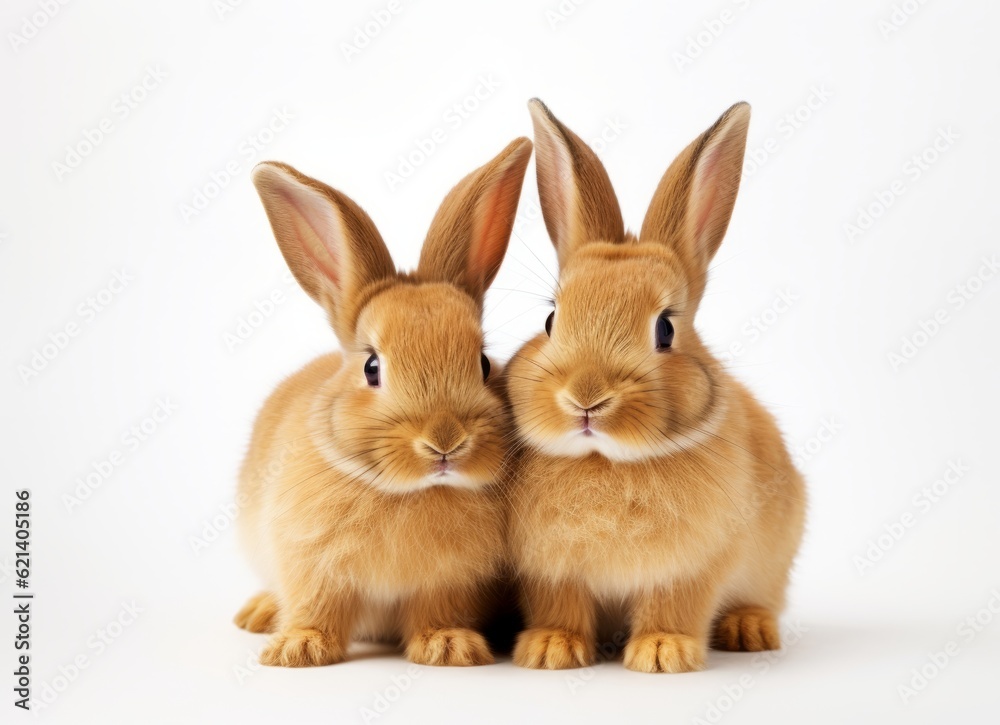 Adorable Bunnies Sitting Together in White Background - Stock Photo Generative AI Adorable Bunnies Sitting Together in White Background - Stock Photo Generative AI