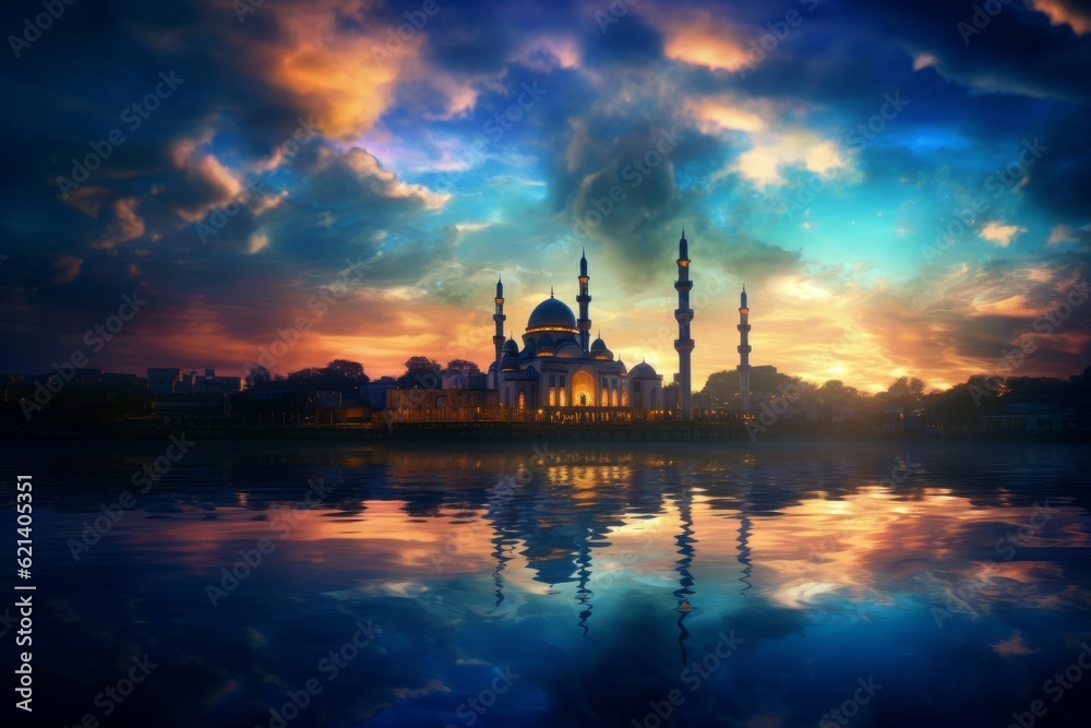 Glorious Mosques Against Colorful Sky: A Beautiful Sight to Behold Generative AI