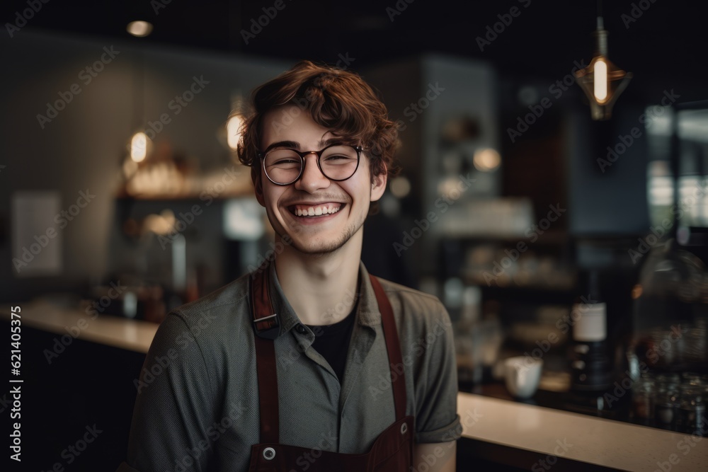 Cheerful Cafeteria Server Serving in a Vibrant Bar: Get Inspired Today! Generative AI