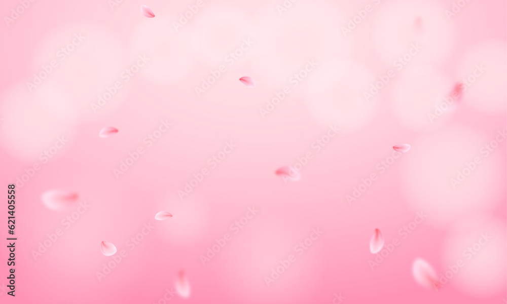 Vector 3d falling cherry petals and bokeh background vector illustration design