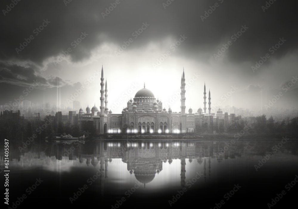 Black and White Islamic Center of Istanbul for Stock Photos and Vectors Generative AI