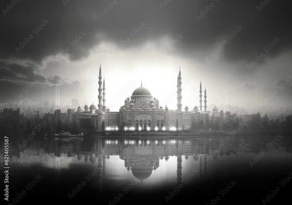 Obraz premium Black and White Islamic Center of Istanbul for Stock Photos and Vectors Generative AI