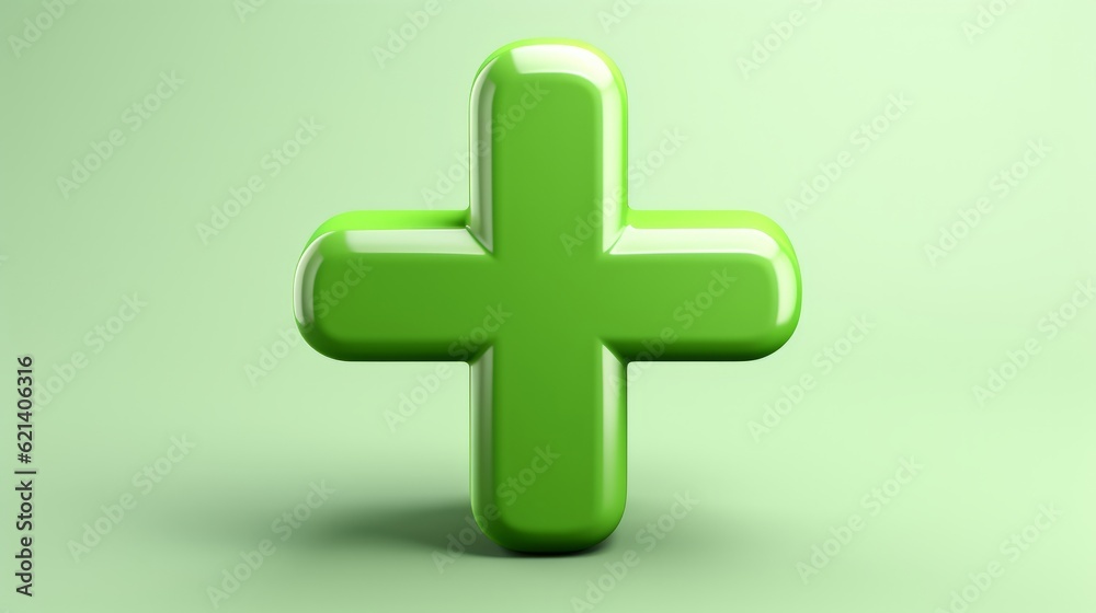 Fototapeta premium A green plus sign on a green background