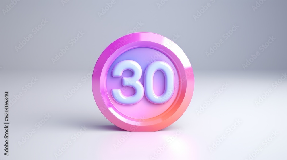 A pink and blue clock with the number 30 on it A pink and blue clock with the number 30 on it