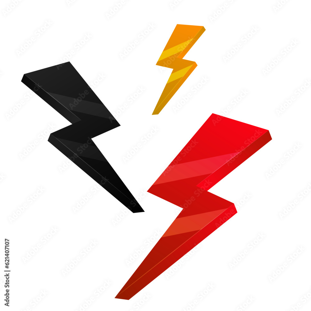 vector gold, red, black lightning icons on white vector illustration vector gold, red, black lightning icons on white vector illustration