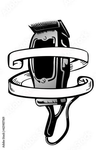 black and white layered trimmer illustraton for barber shop