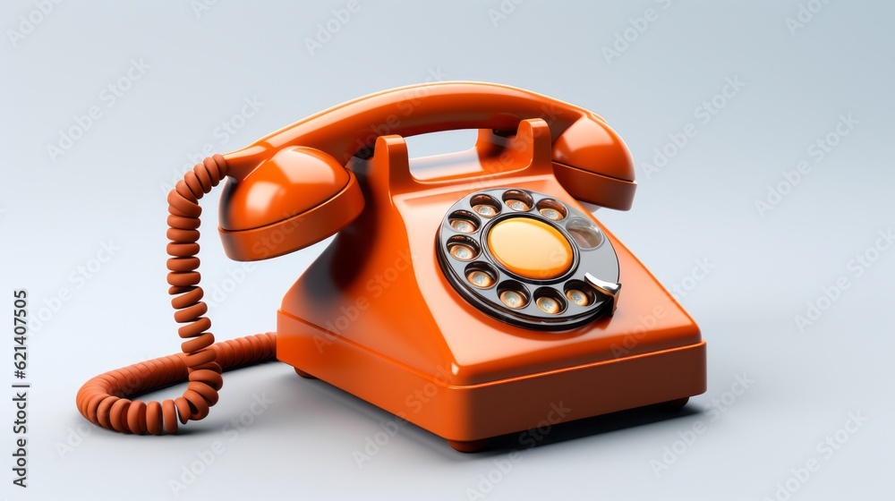 An orange rotary telephone on a white background An orange rotary telephone on a white background