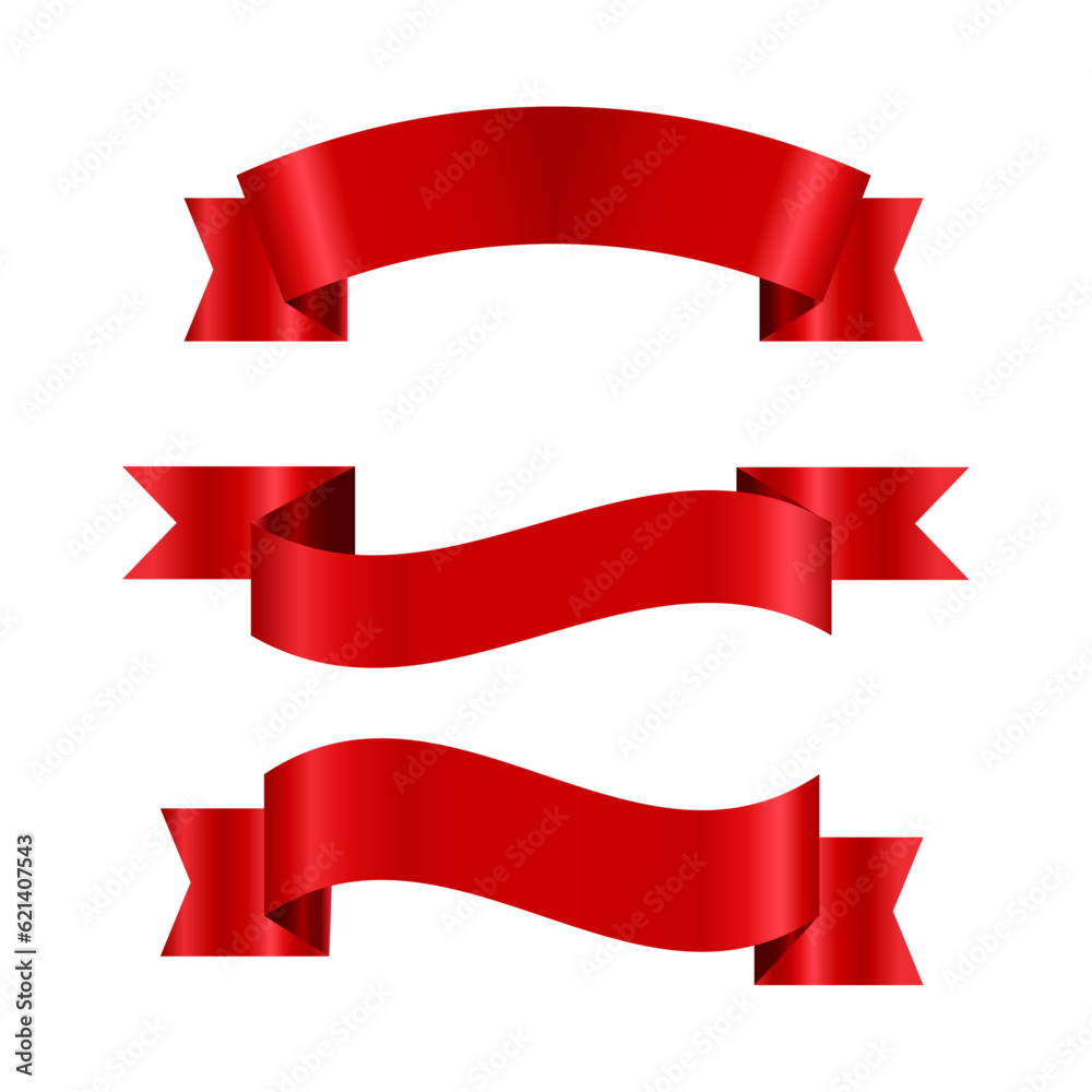 Vector realistic icon set of red ribbons isolated on white background.