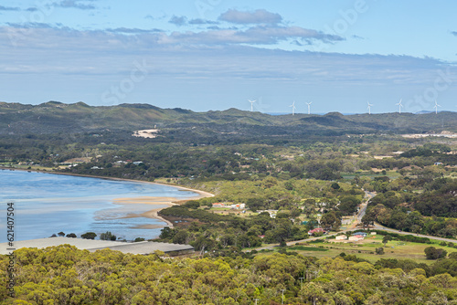View to bay and wind turbines Albany, Western Australia © Chris de Blank