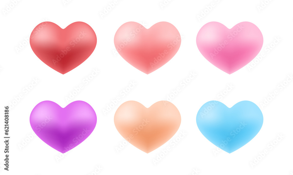 vector set of red 3d hearts isolated on a white background