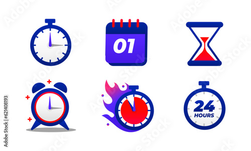 vector set of time clock hour for plan work service