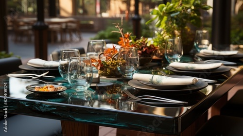 Transparent glass plates are used on the dining tables of high - end restaurants