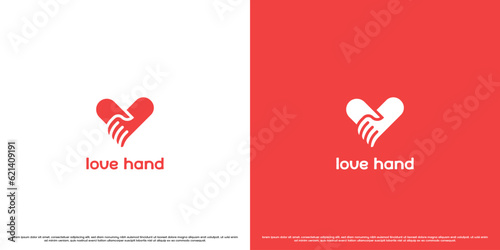 Tablou canvas Hand in hand heart logo design illustration
