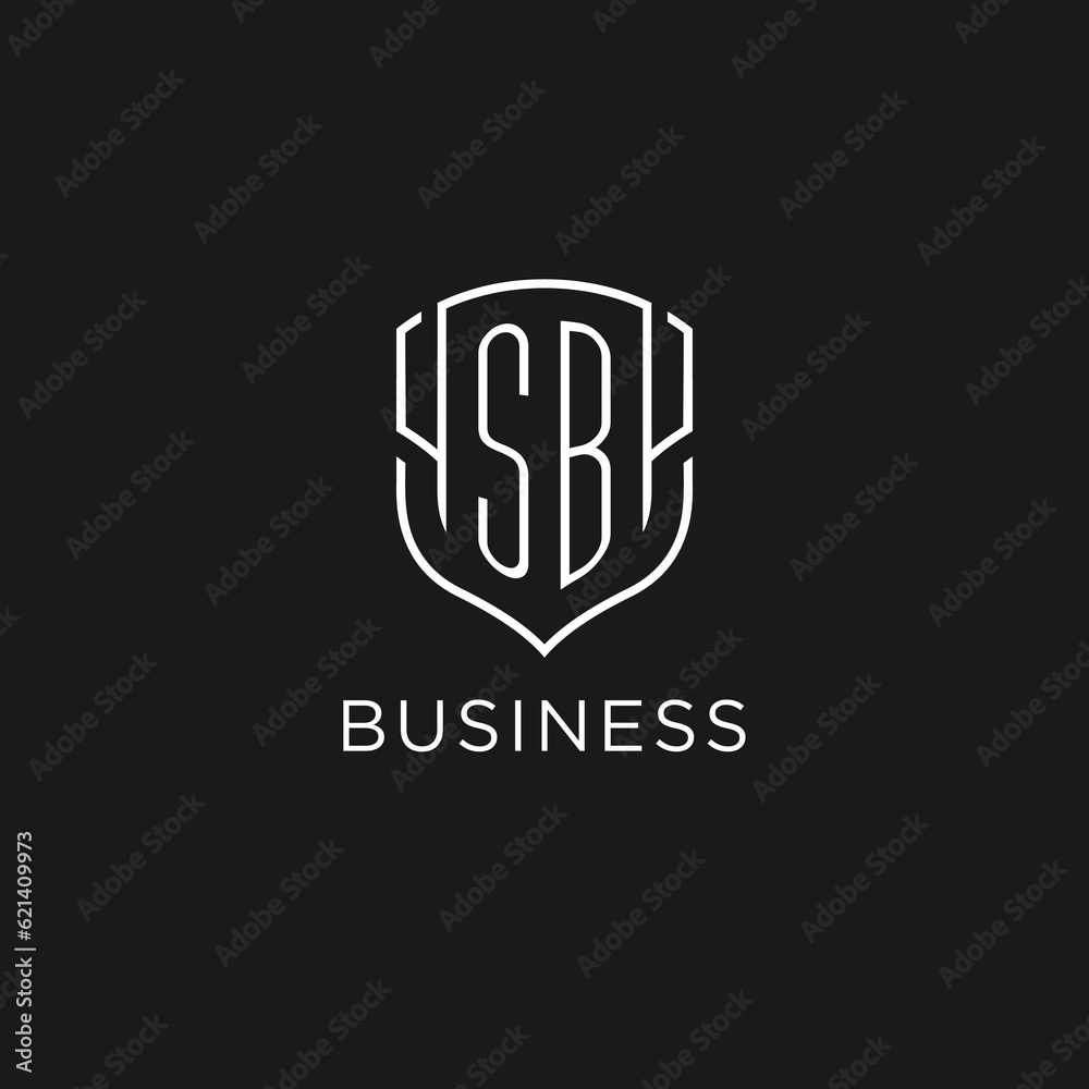Initial SB logo monoline shield icon shape with luxury style Stock ...