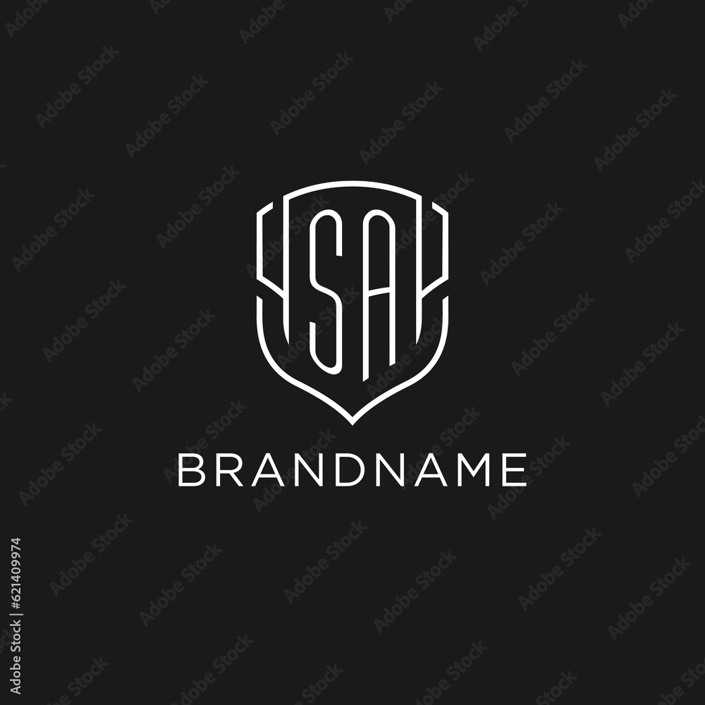 Initial SA logo monoline shield icon shape with luxury style Stock ...