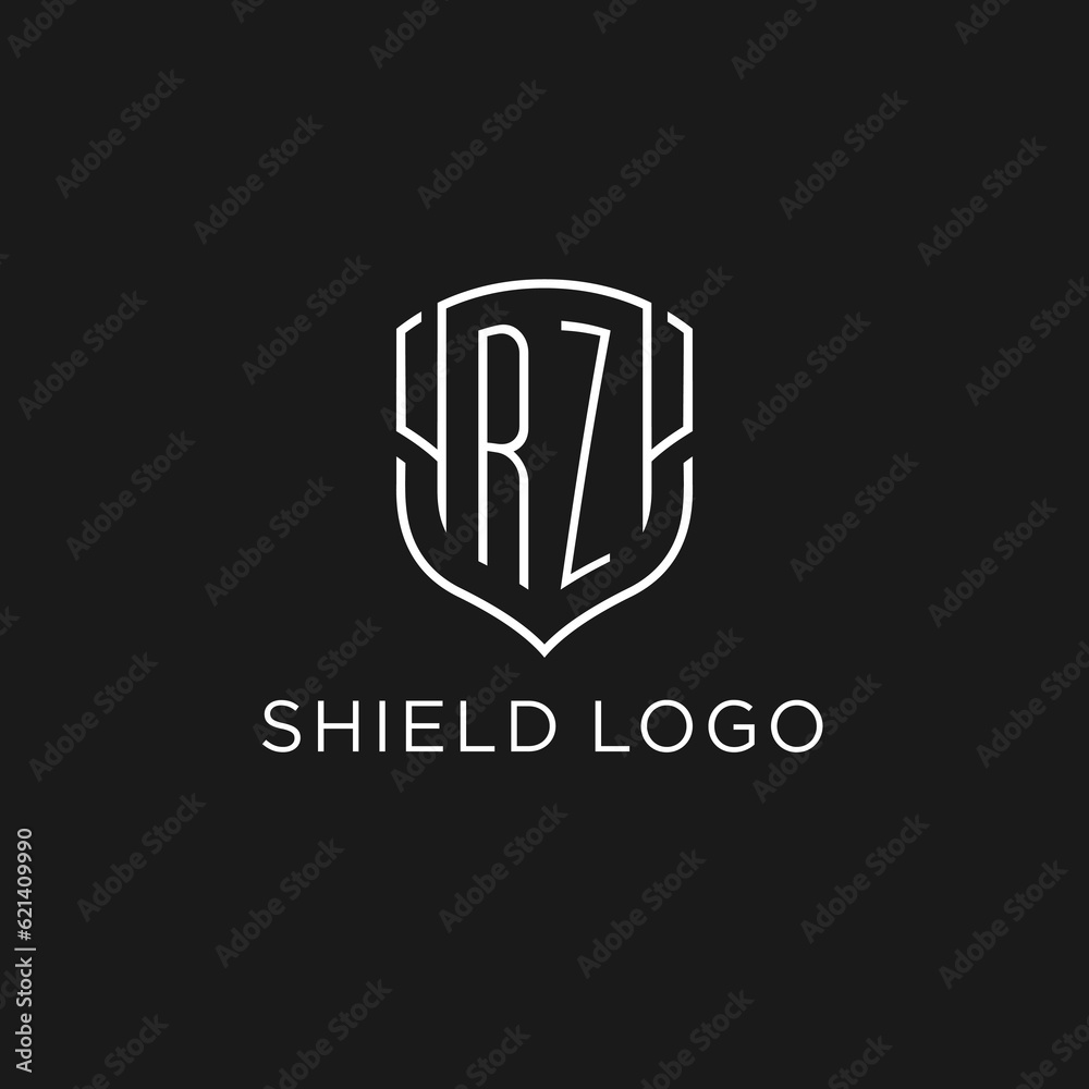 Initial RZ logo monoline shield icon shape with luxury style Stock ...