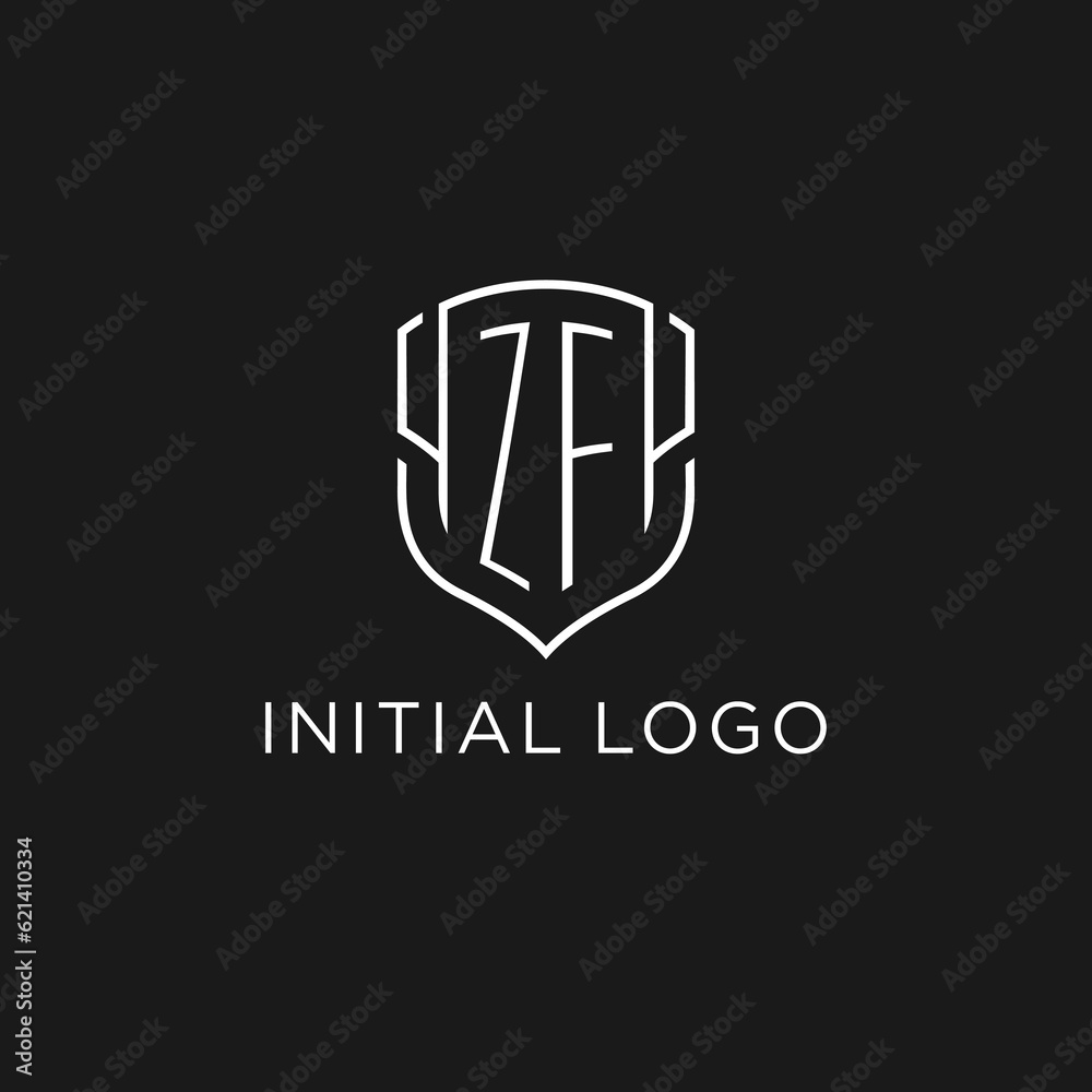 Vecteur Stock Initial ZF logo monoline shield icon shape with luxury ...