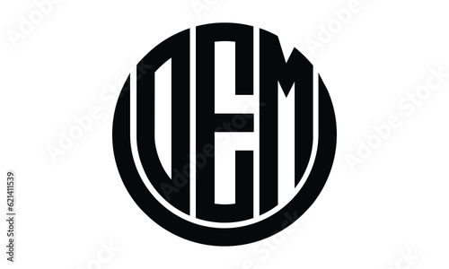 OEM shield in circle logo design vector template. lettermrk, wordmark, monogram symbol on white background.	