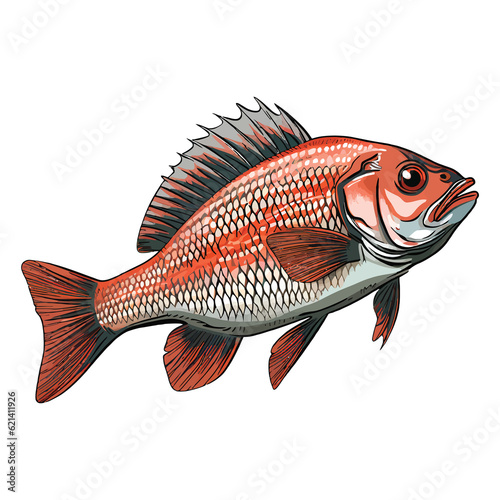Serene Underwater Scene: 2D Illustration Featuring a Firemouth Cichlid photo