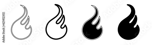 Fototapeta Naklejka Na Ścianę i Meble -  Black and white illustration of a fire. Fire icon collection with line. Stock vector illustration.