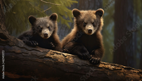 Closeup portrait of cute brown bear kids on black background. Beautiful children isolated on black background, wildlife,bears,animals concept,ai generator
