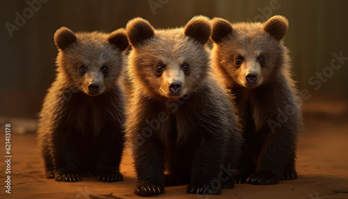 Closeup portrait of cute brown bear kids on black background. Beautiful children isolated on black background, wildlife,bears,animals concept,ai generator © JKLoma