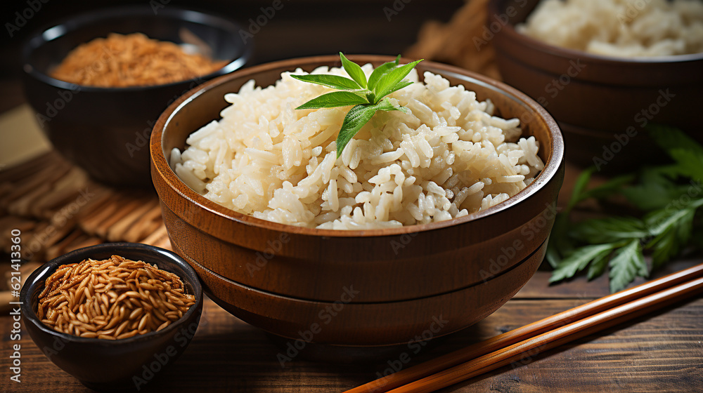bowl of rice with chopsticks  HD 8K wallpaper Stock Photographic Image