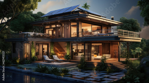 Solar Rooftop House,ai generator © JKLoma