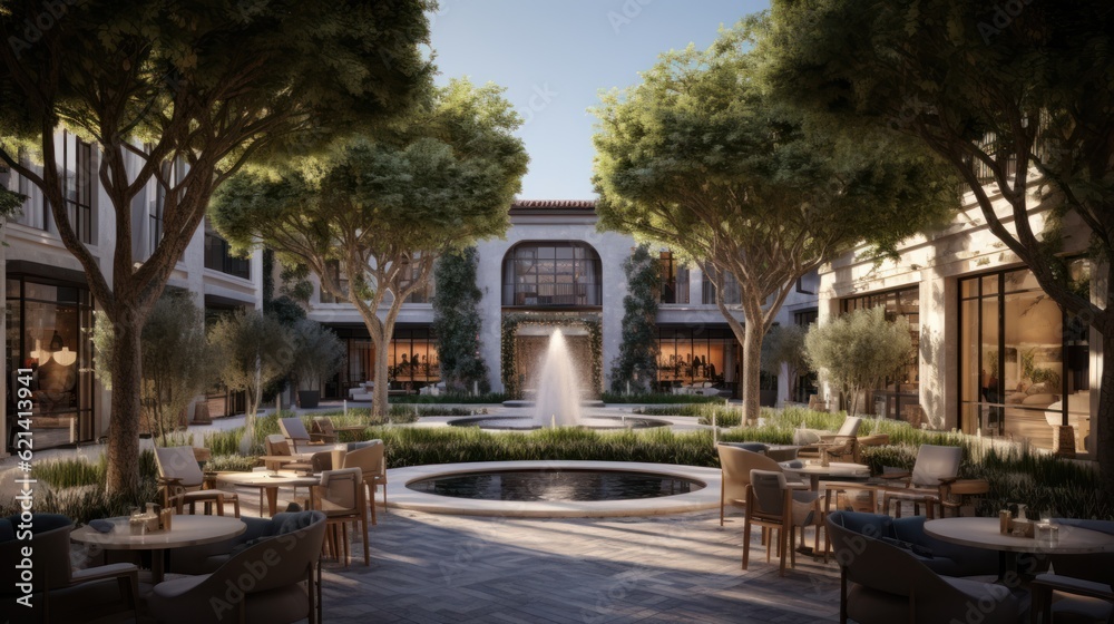 Private oasis, complete with a tranquil water feature, a Mediterranean garden, and cozy seating areas surrounded by tall cypress trees Private oasis, complete with a tranquil water feature, a Mediterranean garden, and cozy seating areas surrounded by tall cypress trees