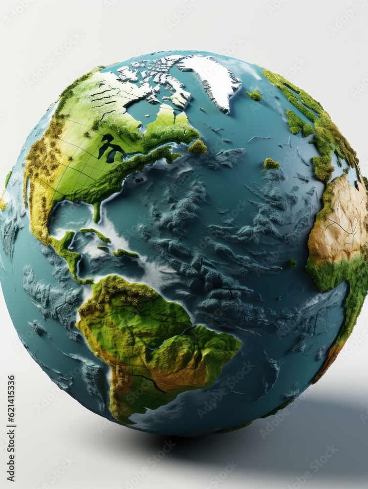 Fototapeta premium 3d animated globe earth, mountains, trees, vegetation, rivers, topography, ultra detailed, black background
