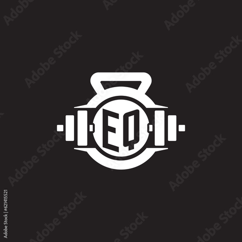 Initial EQ logo design ideas with simple dumbbell and kettlebell icon
