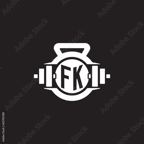 Initial FK logo design ideas with simple dumbbell and kettlebell icon