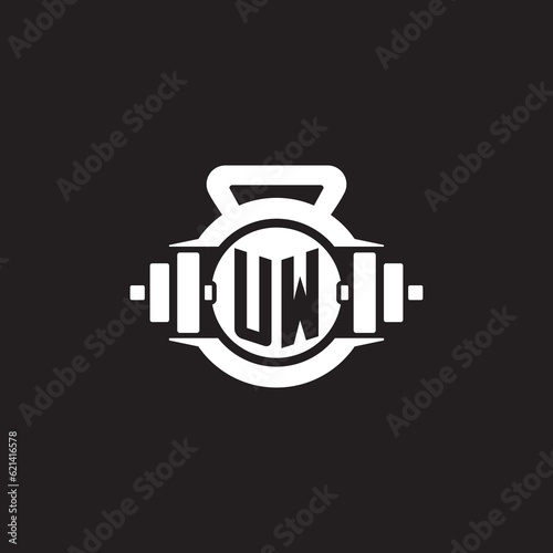 Initial UW logo design ideas with simple dumbbell and kettlebell icon
