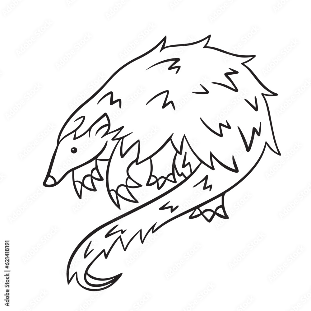 Pangolin wild animals vector illustration outlined isolated on square ...