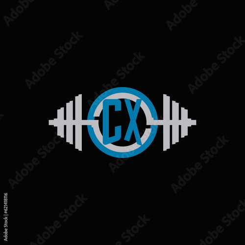 Initial CX logo design with geometric dumbbell and circle line icon
