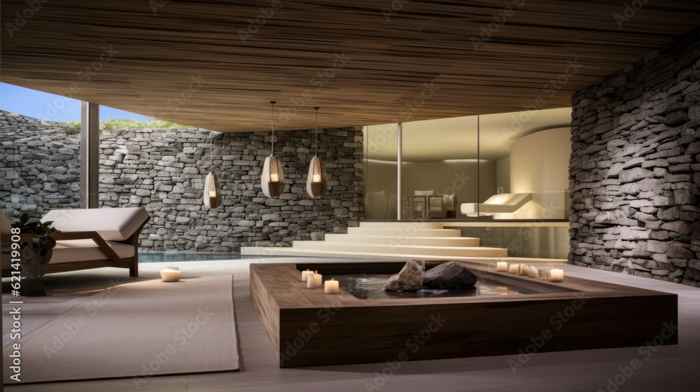 Spa retreat within the villa, complete with a sauna, steam room, massage rooms, and a relaxation lounge. Spa retreat within the villa, complete with a sauna, steam room, massage rooms, and a relaxation lounge.