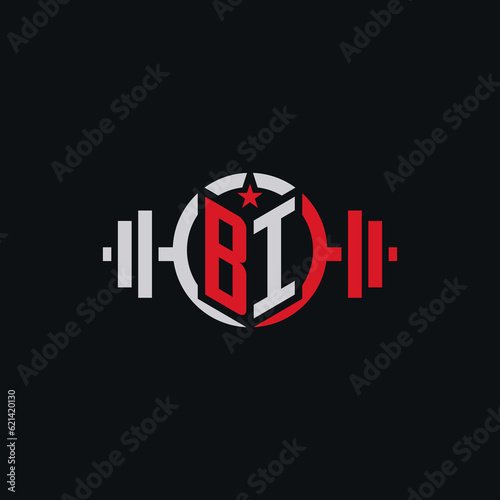 Initial BI dumbbell logo design for fitness center with creative modern style