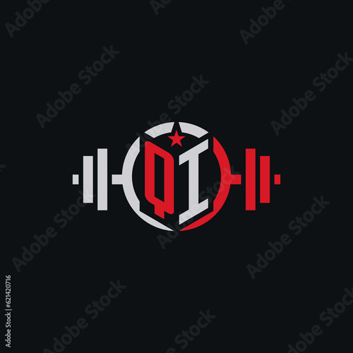 Initial QI dumbbell logo design for fitness center with creative modern style