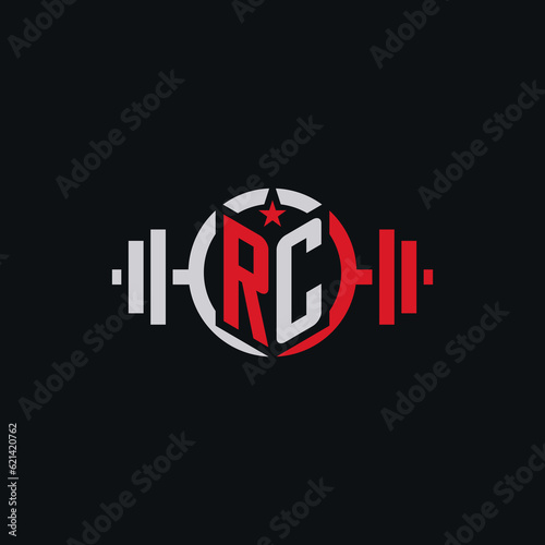 Initial RC dumbbell logo design for fitness center with creative modern style