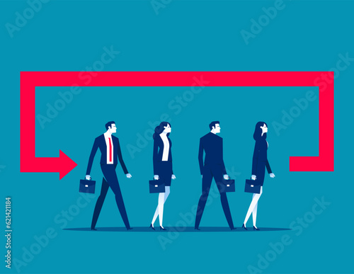 The direction turned back. Business vector illustration