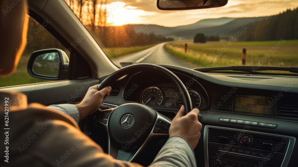 driver in a car on a country road generative ai driver in a car on a country road generative ai