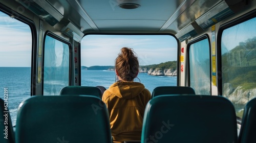 passenger on a bus in a coastal area generative ai © ThisDesign
