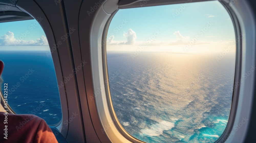 passenger on an airplane over a coastline generative ai