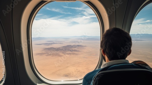 passenger on an airplane over a desert generative ai