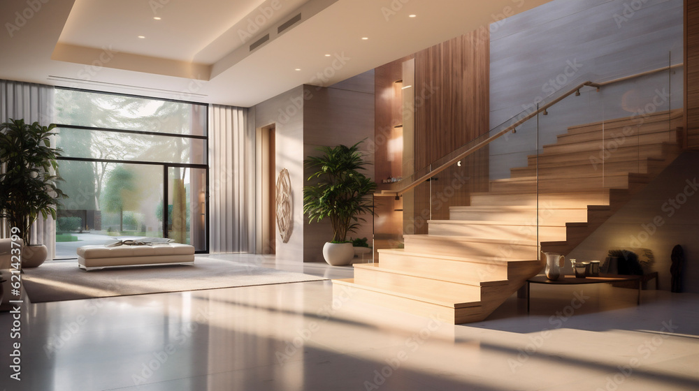 A Modern Interior Living Room With a Straiwell, Generative AI A Modern Interior Living Room With a Straiwell, Generative AI