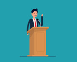 Politician gives a speech. Vector illustration business politics concept