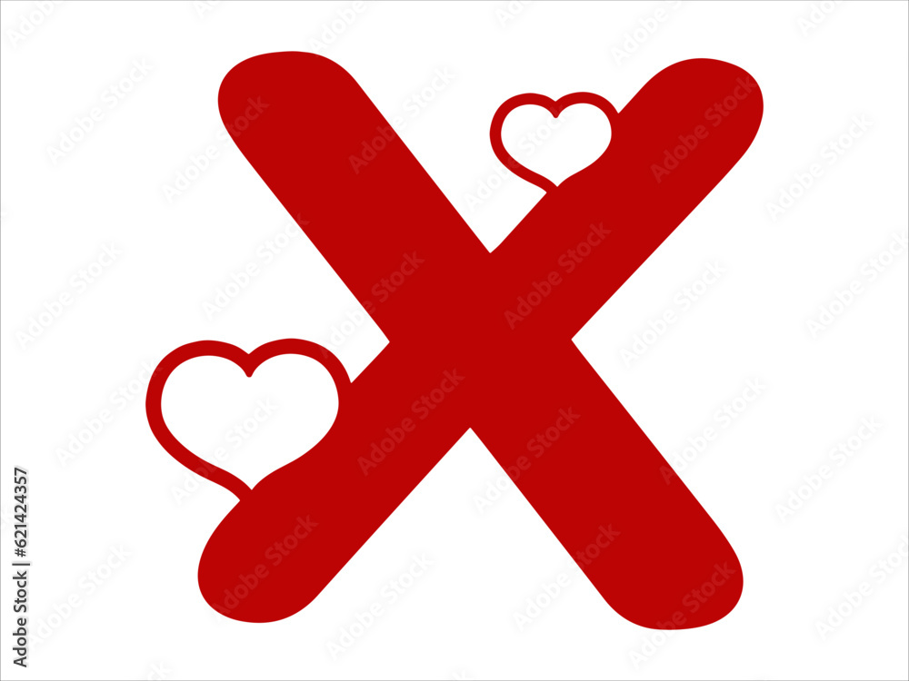 Obraz premium Heart Alphabet Letter X Illustration